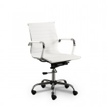 Cadeira Diretor para escritório giratória BRANCA em PU (fibra sintética) - LMS-BY-8-623 - Encosto ondulado