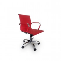 Cadeira Diretor para escritório giratória VERMELHA em PU (fibra sintética) - LMS-BY-8-623 - Encosto ondulado