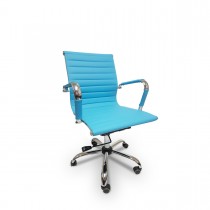 Cadeira Diretor para escritório giratória AZUL em PU (fibra sintética) - LMS-BY-8-623 - Encosto ondulado