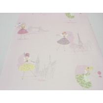 Papel de Parede - Rosa com desenhos de Bailarinas - Rolo com 10m x 53cm - LMS-PPD-A5013
