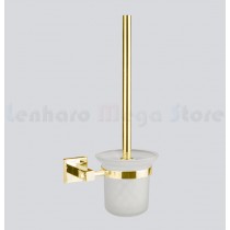 Escova Sanitária de Metal Dourado com Suporte em Vidro - Acabamento Quadrado - LMS-AB8910G