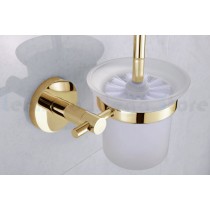 Escova Sanitária de Metal Dourado com Suporte em Vidro - Acabamento Redondo - LMS-AB9510G
