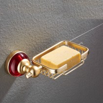 Porta Sabonete / Saboneteira em Metal Dourado - Acabamento Redondo com detalhes em Vermelho - LMS-AB-G106-07GR