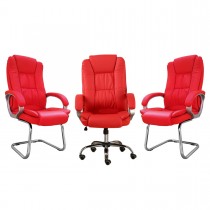 Kit 1 Cadeira Presidente Giratória LMS-BE-8-661 + 2 Cadeiras Interlocutor LMS-BE-8-661-F - Vermelhas