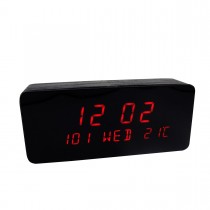 Relógio, Despertador e Sensor de Temperatura em MDF com Led Vermelho e Corpo Preto - LMS-R1501VP